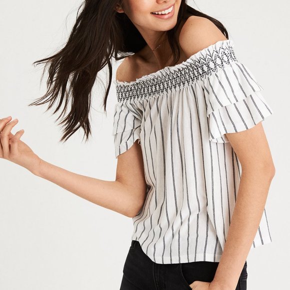 American Eagle Outfitters Tops - American Eagle  Striped Off The Shoulder Top